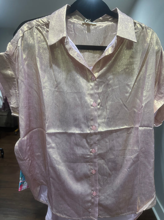 PINK METALLIC BUTTON UP