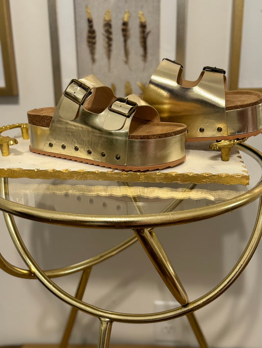 Gold metallic platform sandal
