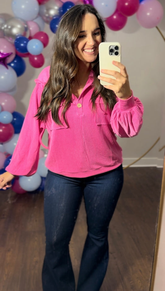 Hot pink ribbed pullover