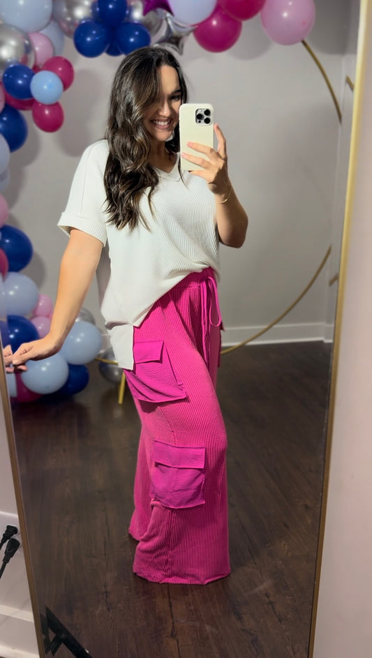 Cargo Pocket Wide-Leg Pants neon pink