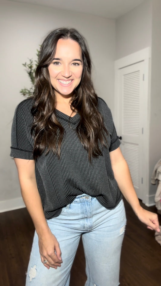 Tanya Ribbed Top - Charcoal