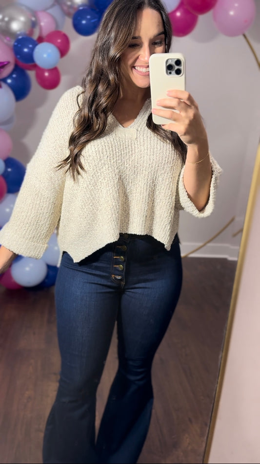 Front patch beige sweater
