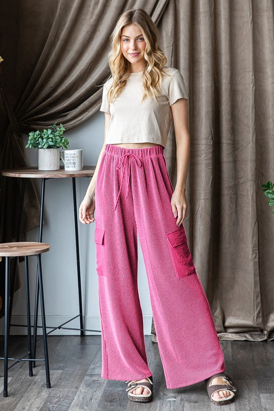 Cargo Pocket Wide-Leg Pants Hot pink