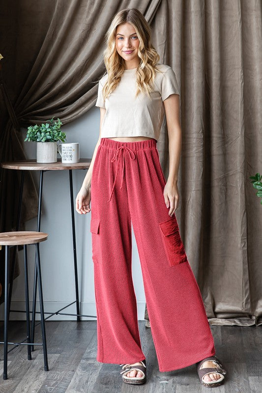 Cargo Pocket Wide-Leg Pants red