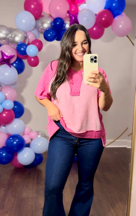 CP FRENCH TERRY REVERSE BLOCK TOP- Pink